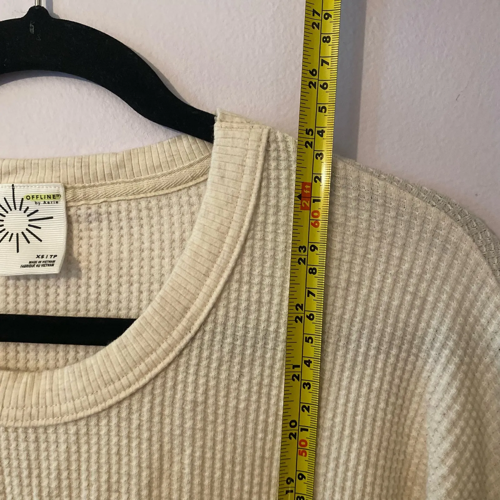 Offline by Aerie Cream Thermal Happy Long Sleeve Shirt Lounge Women's size XS - Image 7