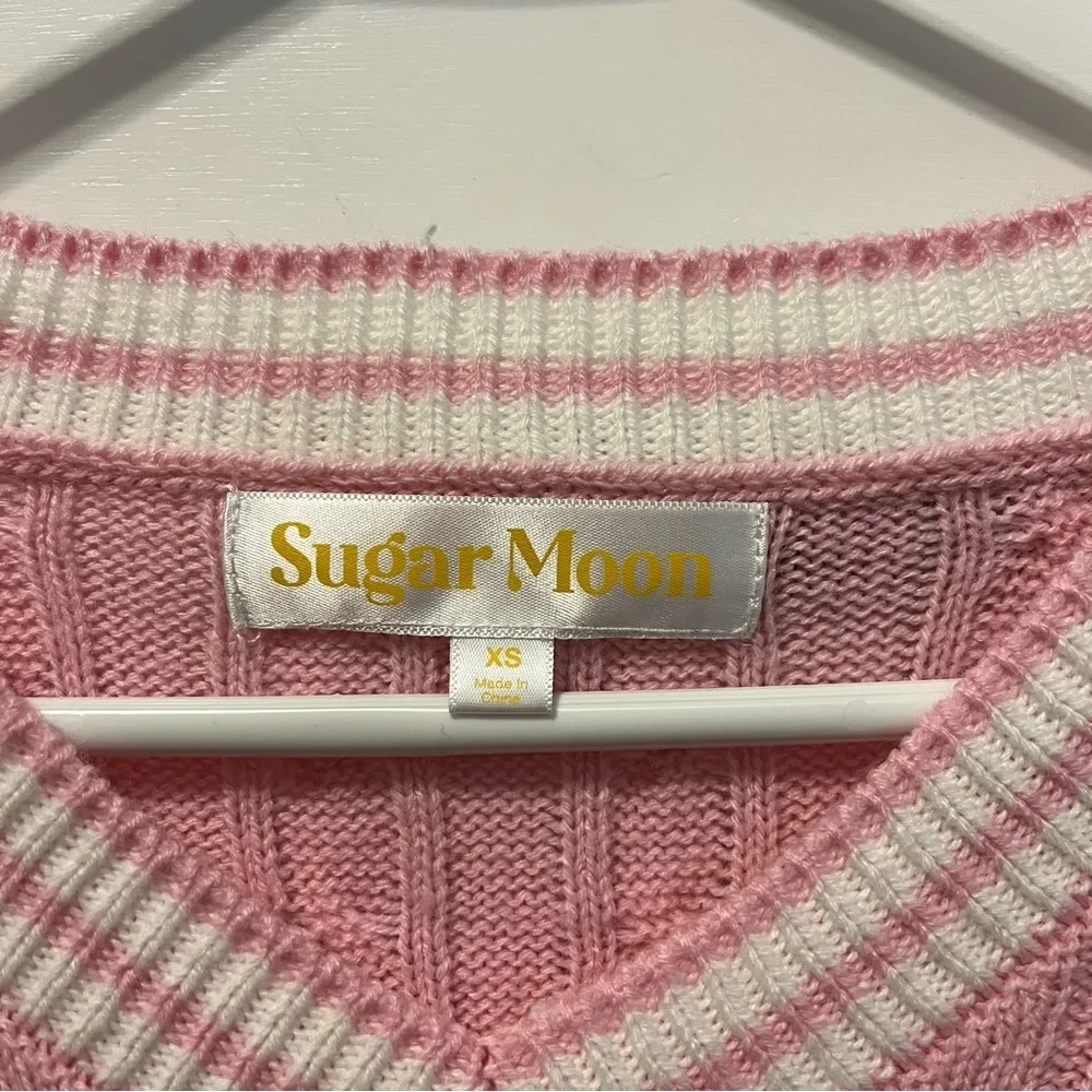 Sugar Moon Pink & White Sweater Vest Size XS - Image 4