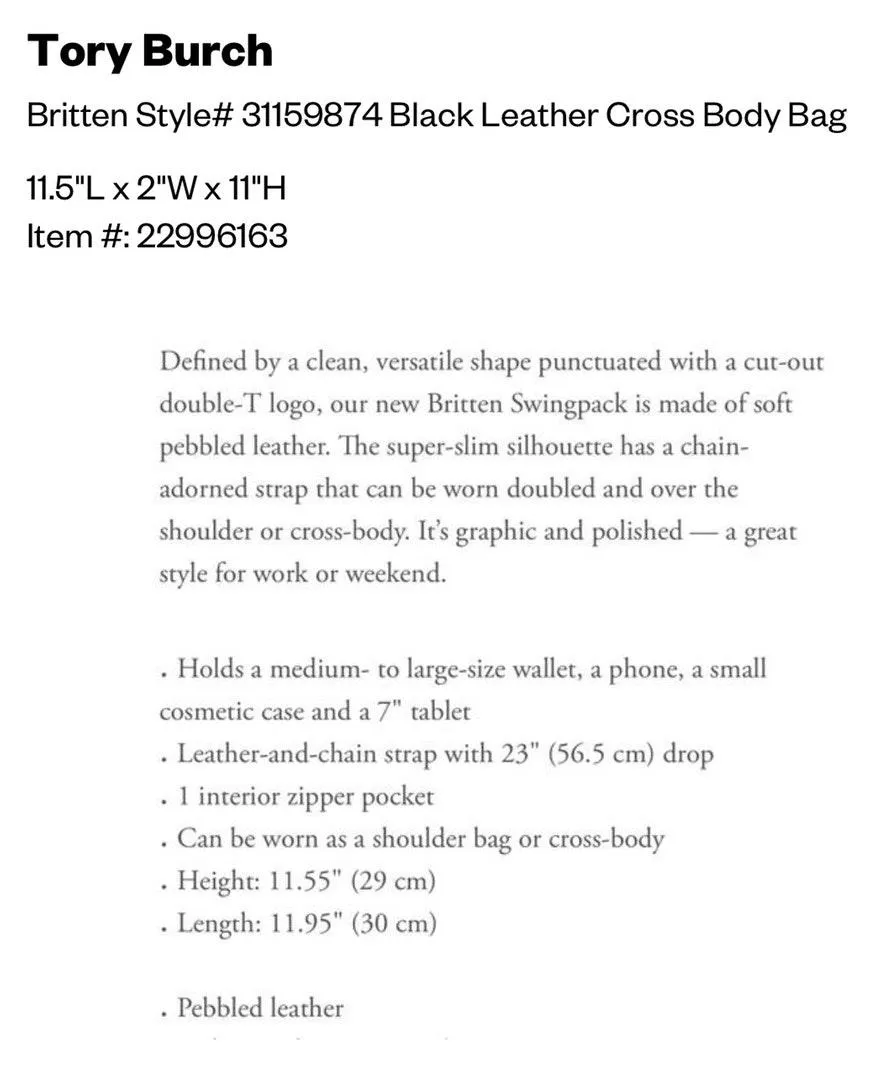 Tory Burch NWT   Britten Swingpack Crossbody Purse - Image 3