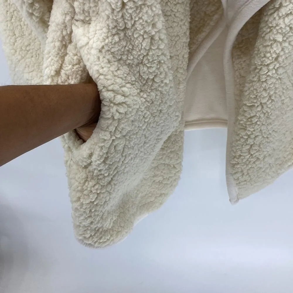 Abercrombie & Fitch Sherpa Cardigan longline pockets soft cozy warm cream white - Image 6