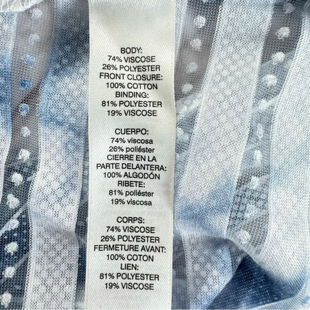 Chico’s Blue & Cream Sheer Crochet Lace Trim Open Front Lightweight Vest Sz 1/M - Image 14