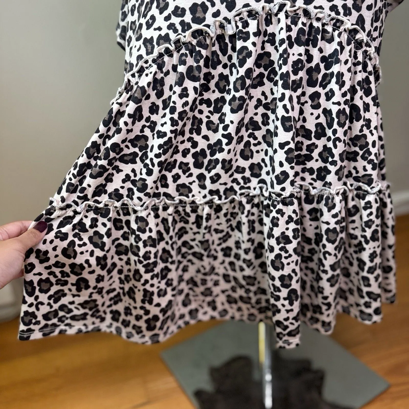 Altard State Leopard Print Babydoll V-neck Top L Boho Ruffles Coquette Flowy - Image 11