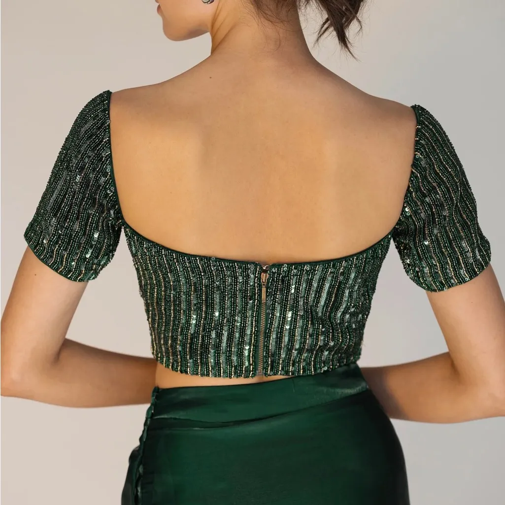 Sani Adya Drape Saree Sequins Top Green Size XS - Image 2