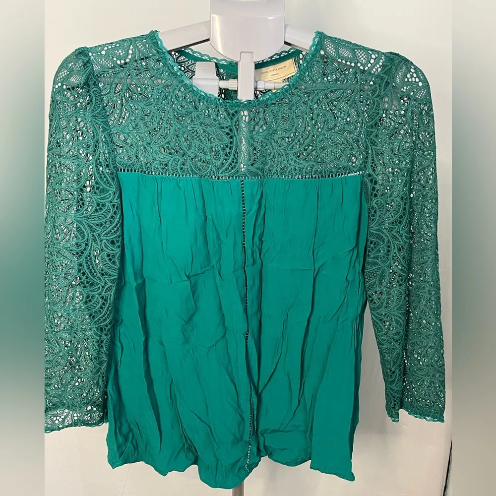 Anthropologie Moulinette Soeurs Green‎ Lace Cloaked Blouse size 12 - Image 2