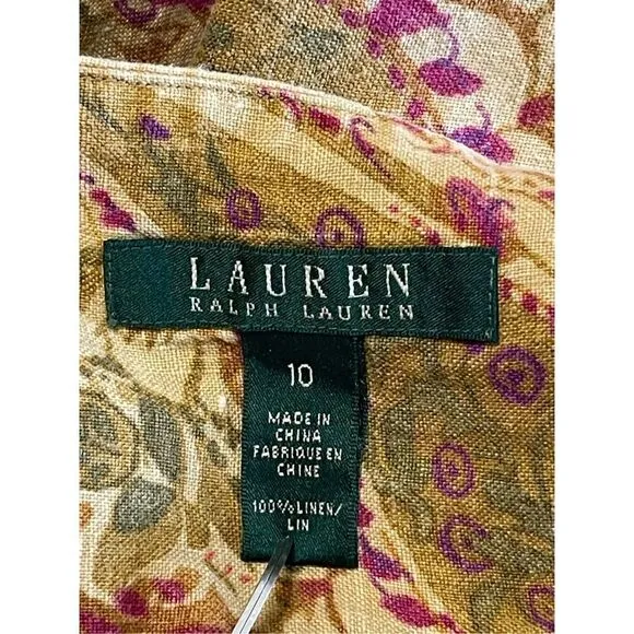 SK1 Vintage Lauren Ralph Lauren 100% Linen Paisley Skirt Size‎ 10 Medium - Image 3