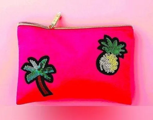 TARTE Bohemian Tropical Sequined Pink and Gold Classic Zippered Cosmetic Bag - Image 2