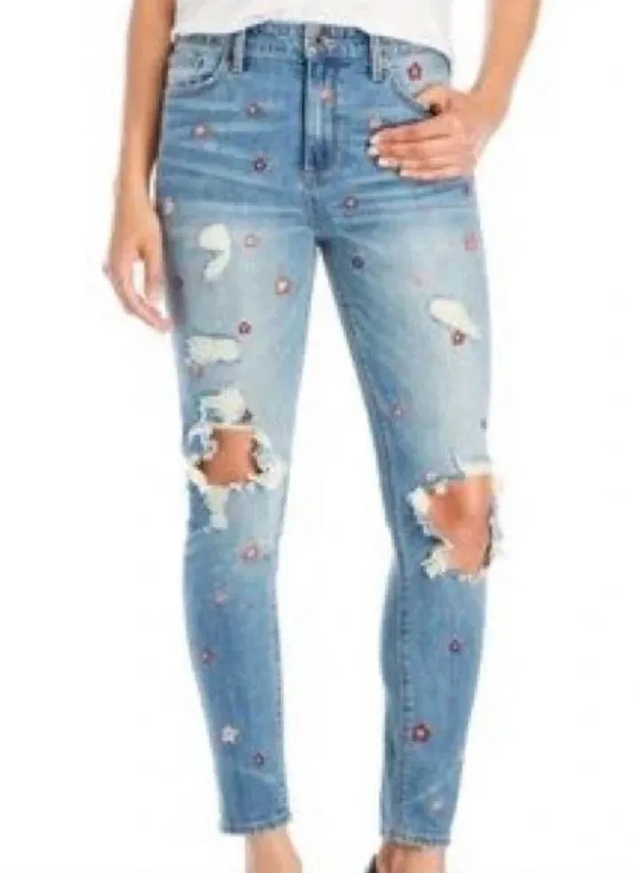 Lucky Brand Bridgette Skinny Distressed Embroidered Floral Jean, Sz 6/28 - Image 2