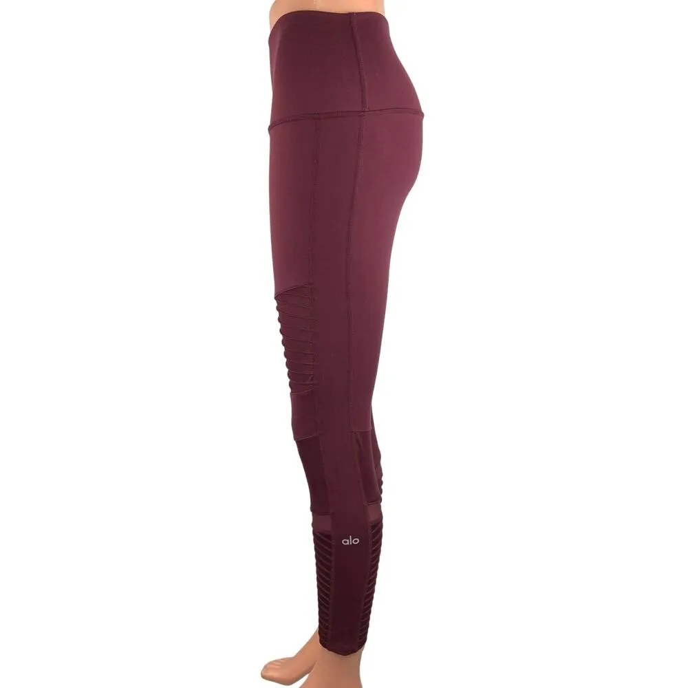 Alo Red Mid Rise Pull On Pleated Mesh Compression Yoga Athletic Leggings Size S - Image 2
