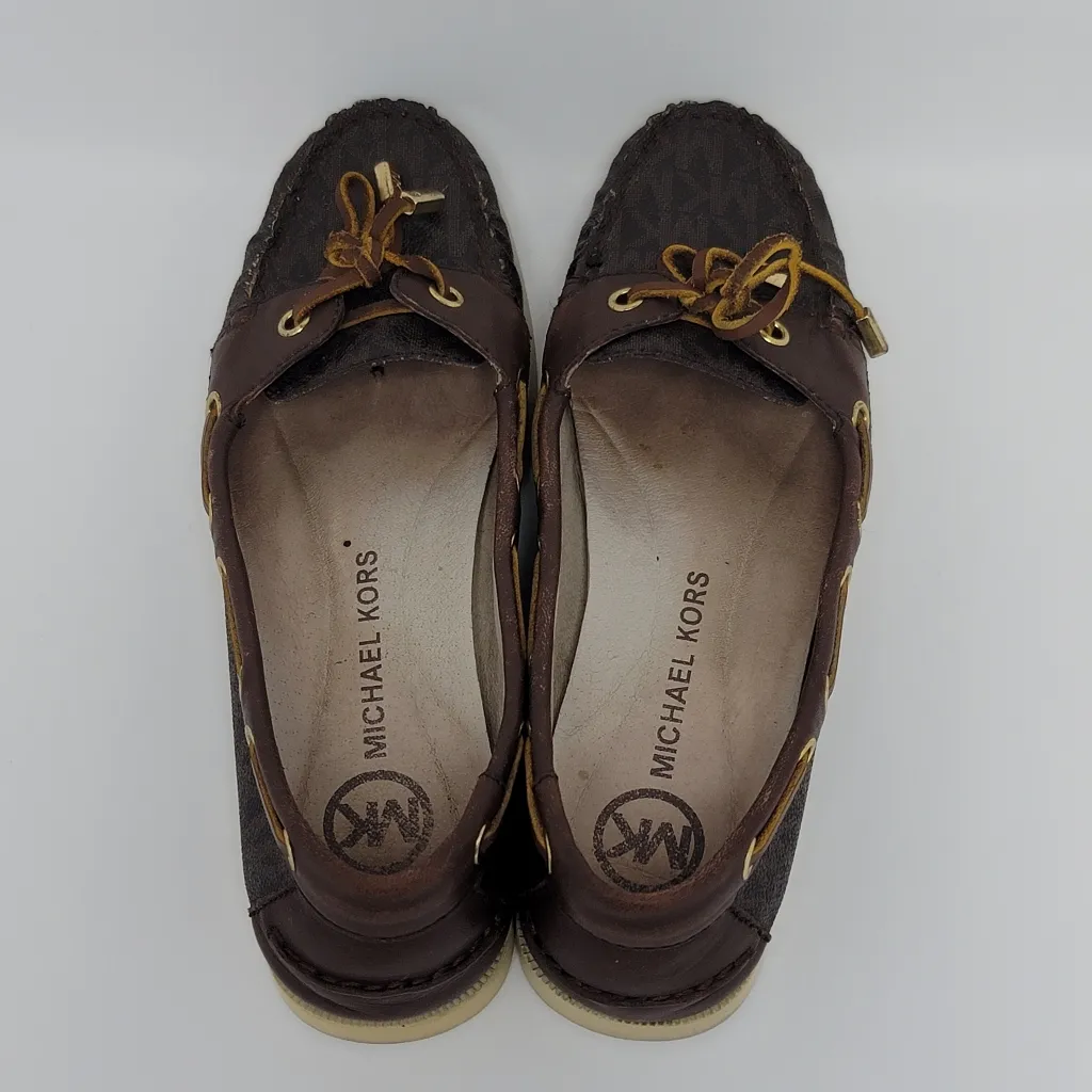 Michael Kors Logo Women's Blair Moc Mini Mk Signature Boat Shoe Brown Size 7M - Image 4