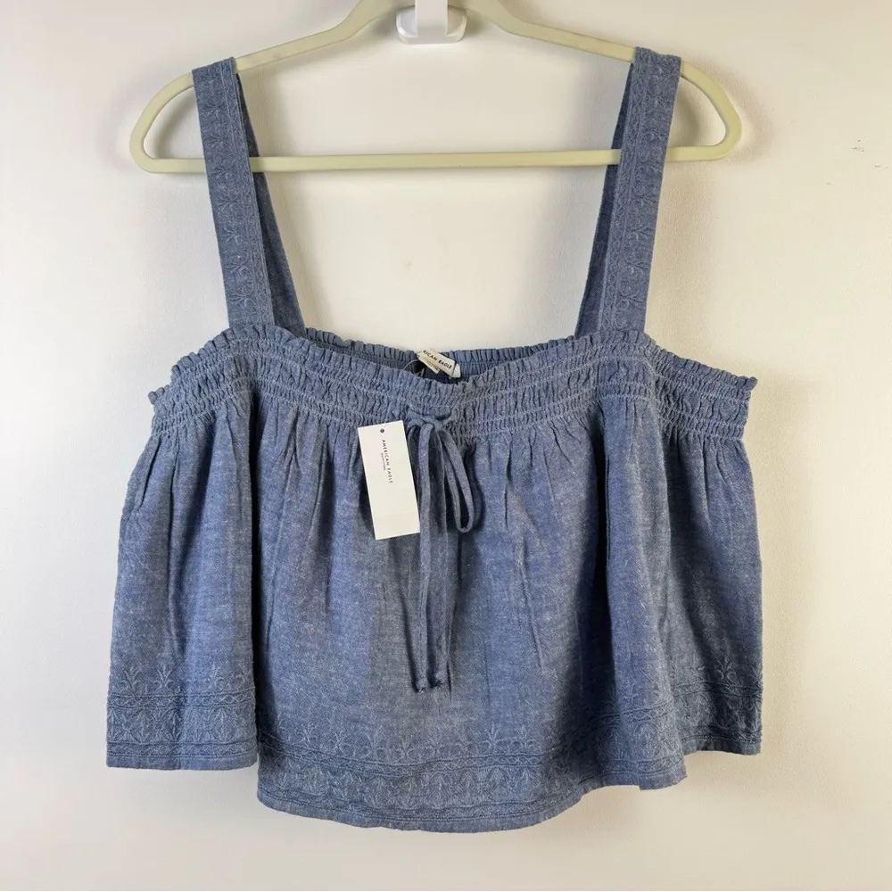 American Eagle AE Chambray Swing Cami X-large XL NWT New Blue Embroidered Boho - Image 4