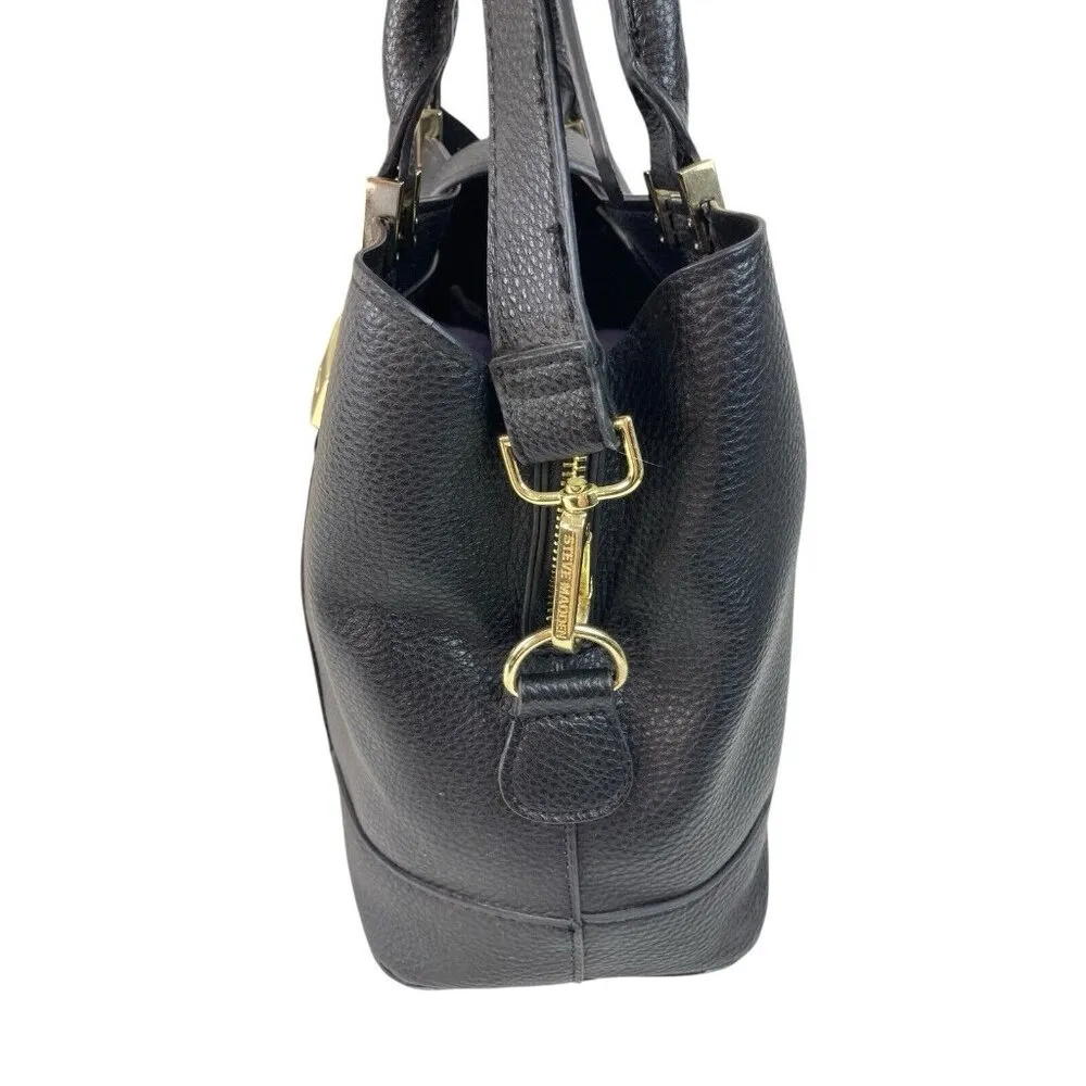 *Steve Madden Pebble Vegan Leather Handbag Black Classic Crossbody Satchel Purse - Image 6