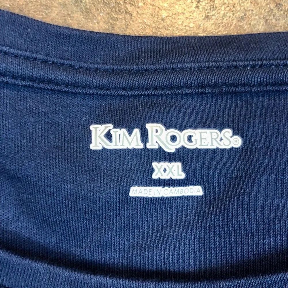 Kim Rogers Navy Pineapple Crew Neck Top Quarter Sleeves Size XXL - Image 8