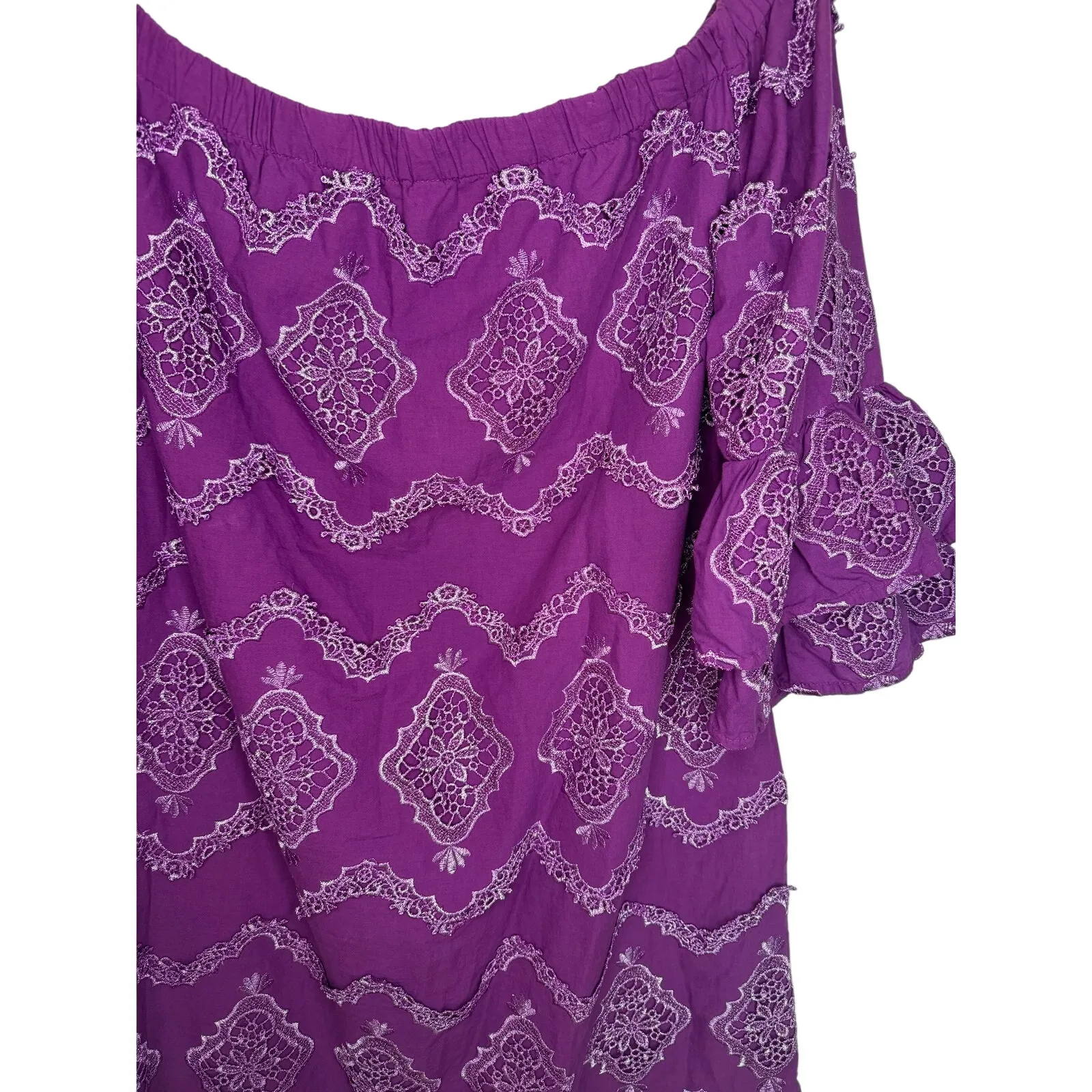Boston Proper Metallic Lace Detail Off The Shoulder Shift Dress Women’s M Purple - Image 6