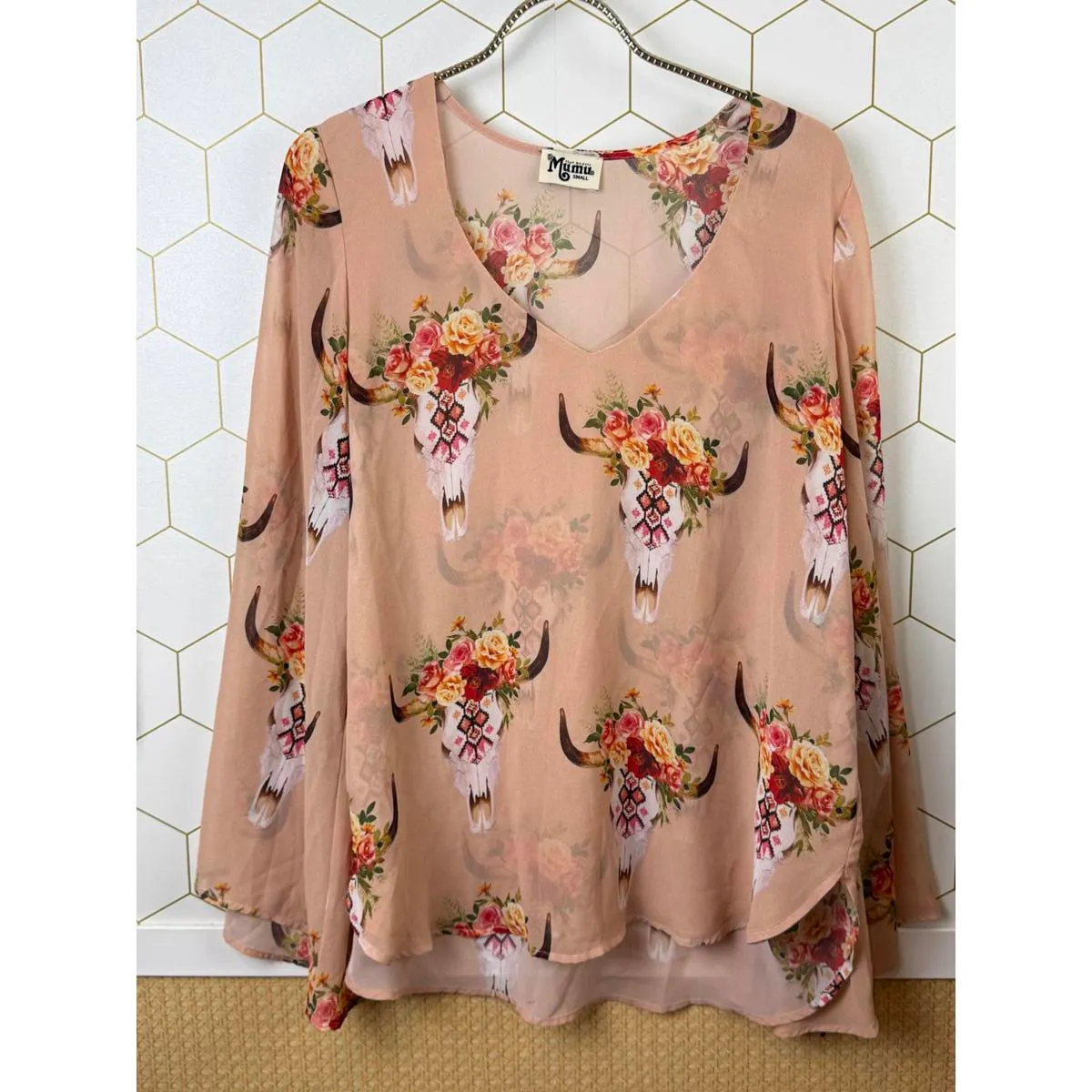 Show Me Your Mumu Peach Patterned Long Sleeve Tunic - Size - Small - Image 6