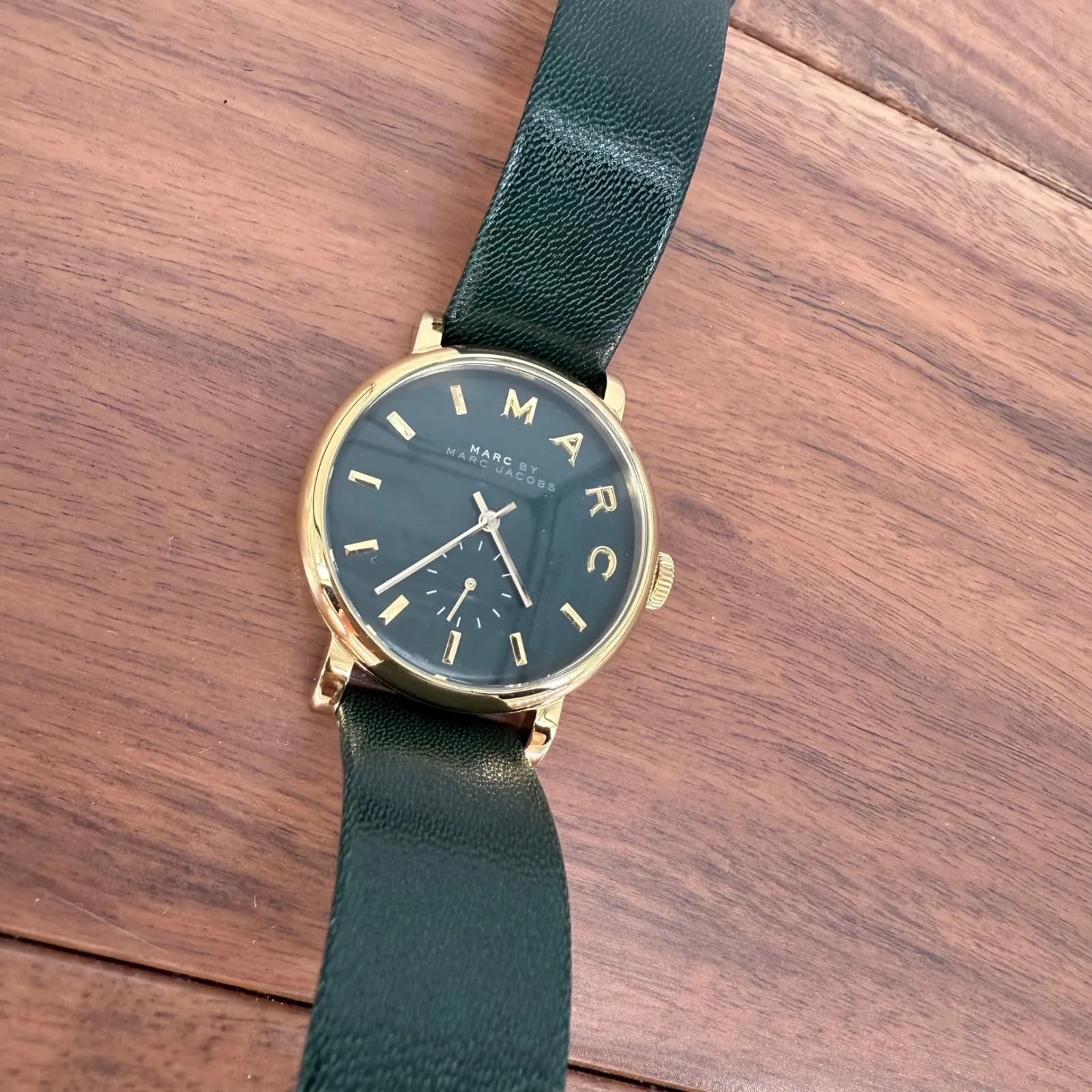 Marc by Marc Jacobs Gold Tone Green Leather Band Watch Black Face - Image 6