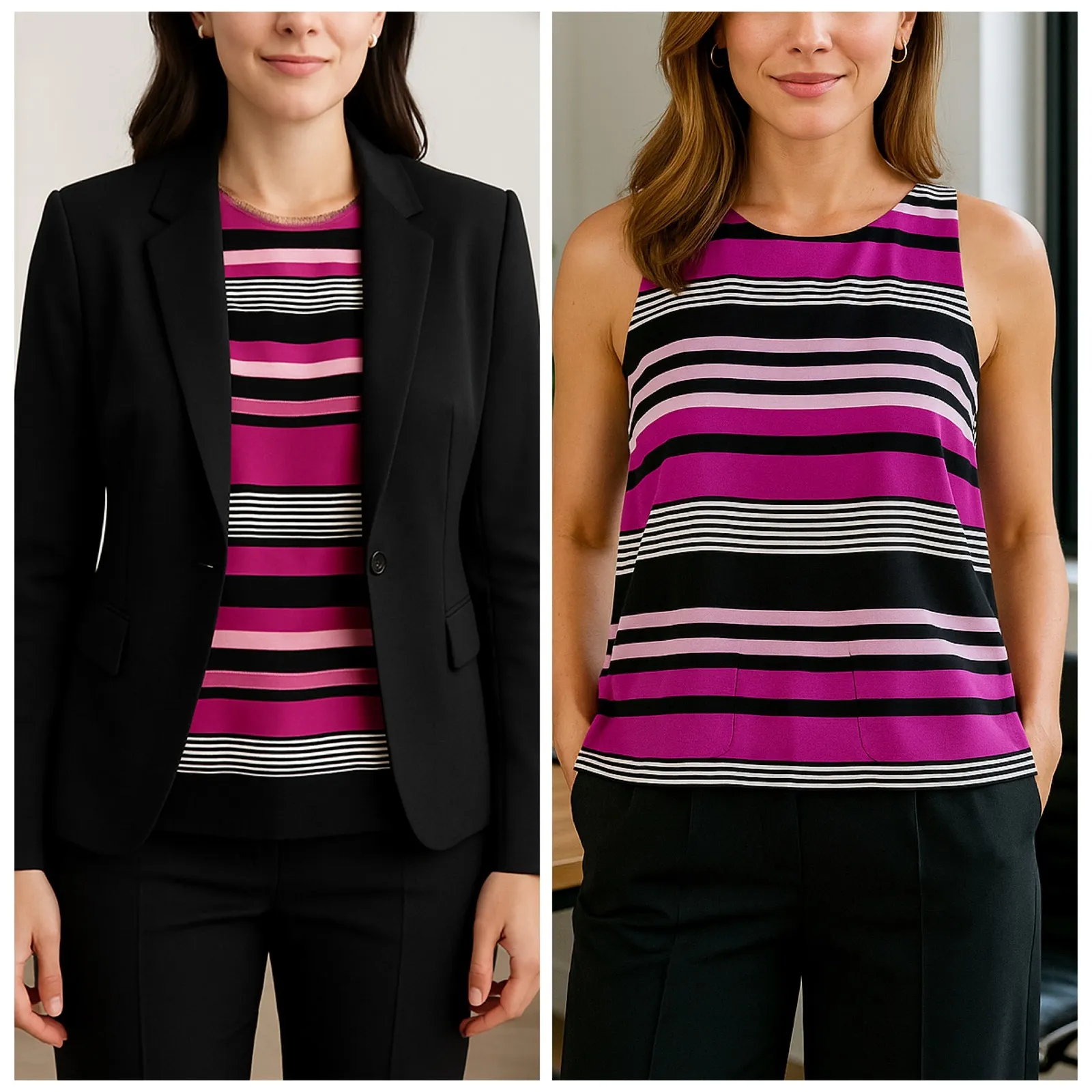 NWT Banana Republic Women's Striped Racerback Blouse Size S Pink‎ Black White - Image 2