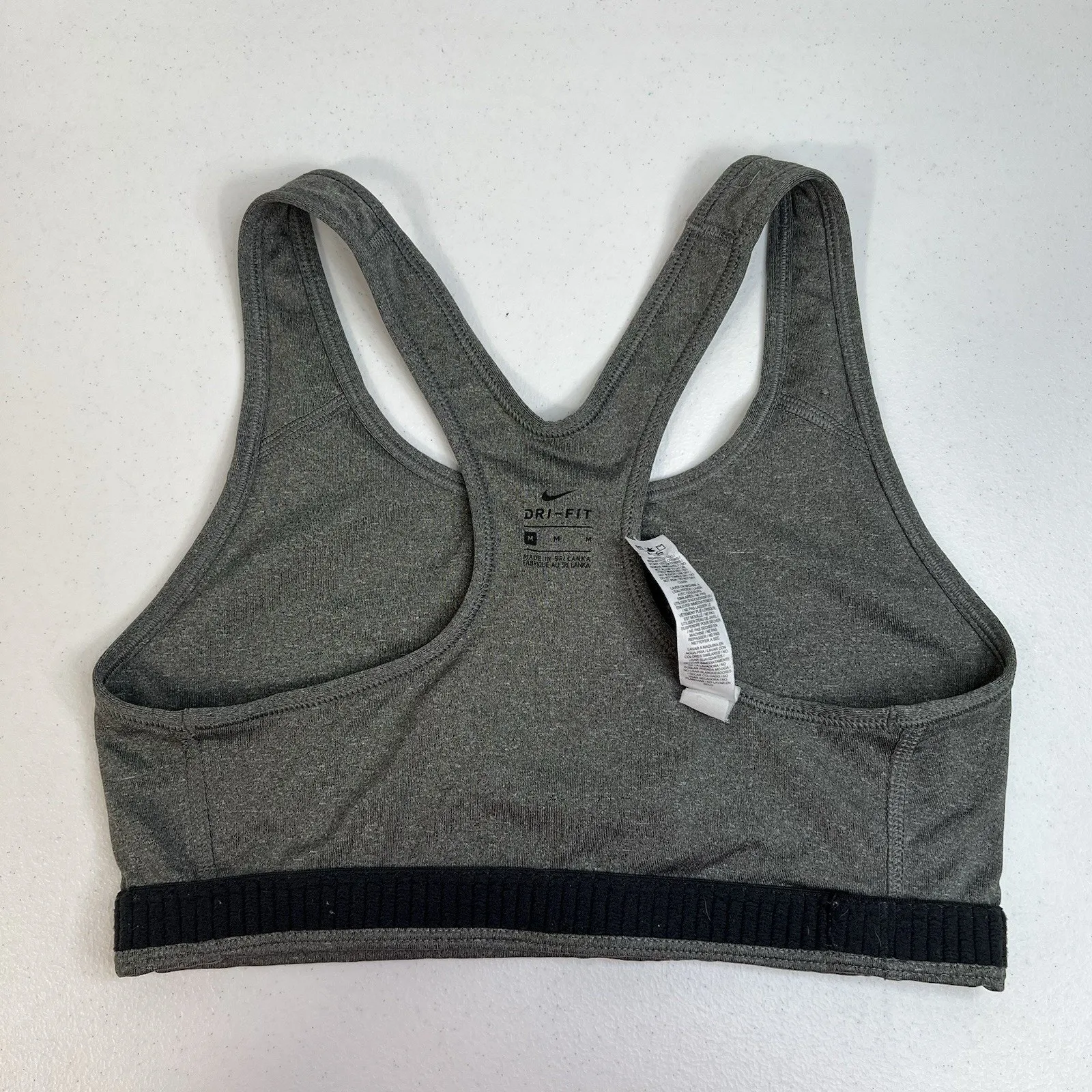 Nike M Medium Sports Bra Racerback Center Swoosh Logo Gray Black Workout Fitness - Image 7