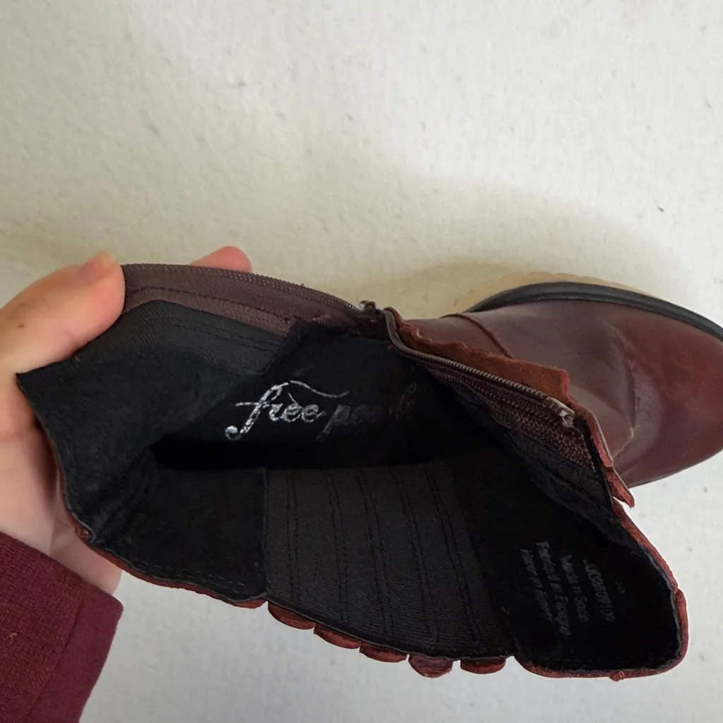 Free People James Wine Leather Platform Heeled Boots - Image 8