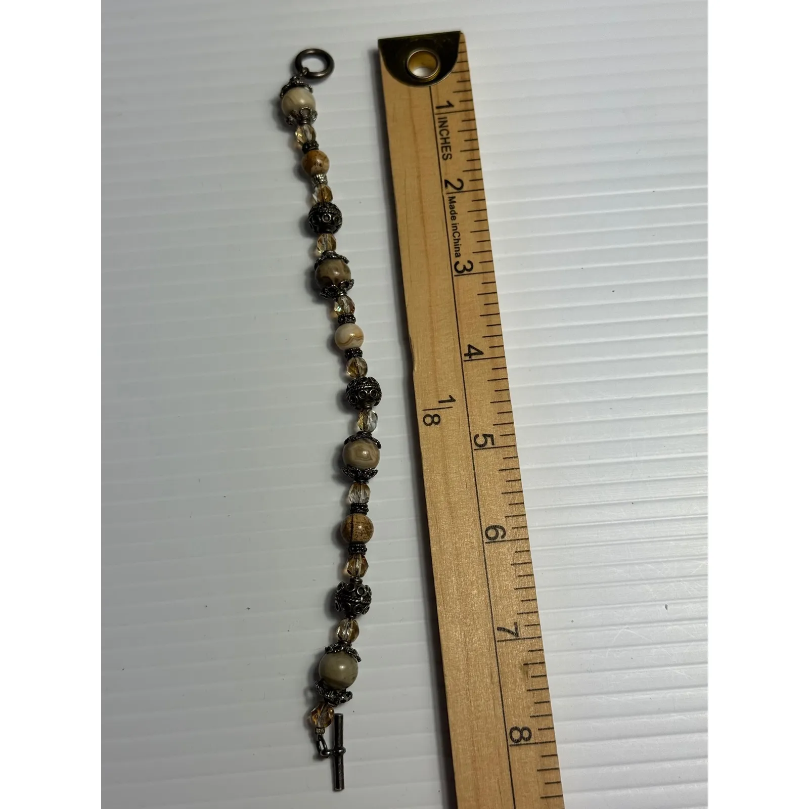 Boho Style Beaded Bracelet Round Stone Bronze Toggle Clasp‎ Jewelry Brown - Image 3