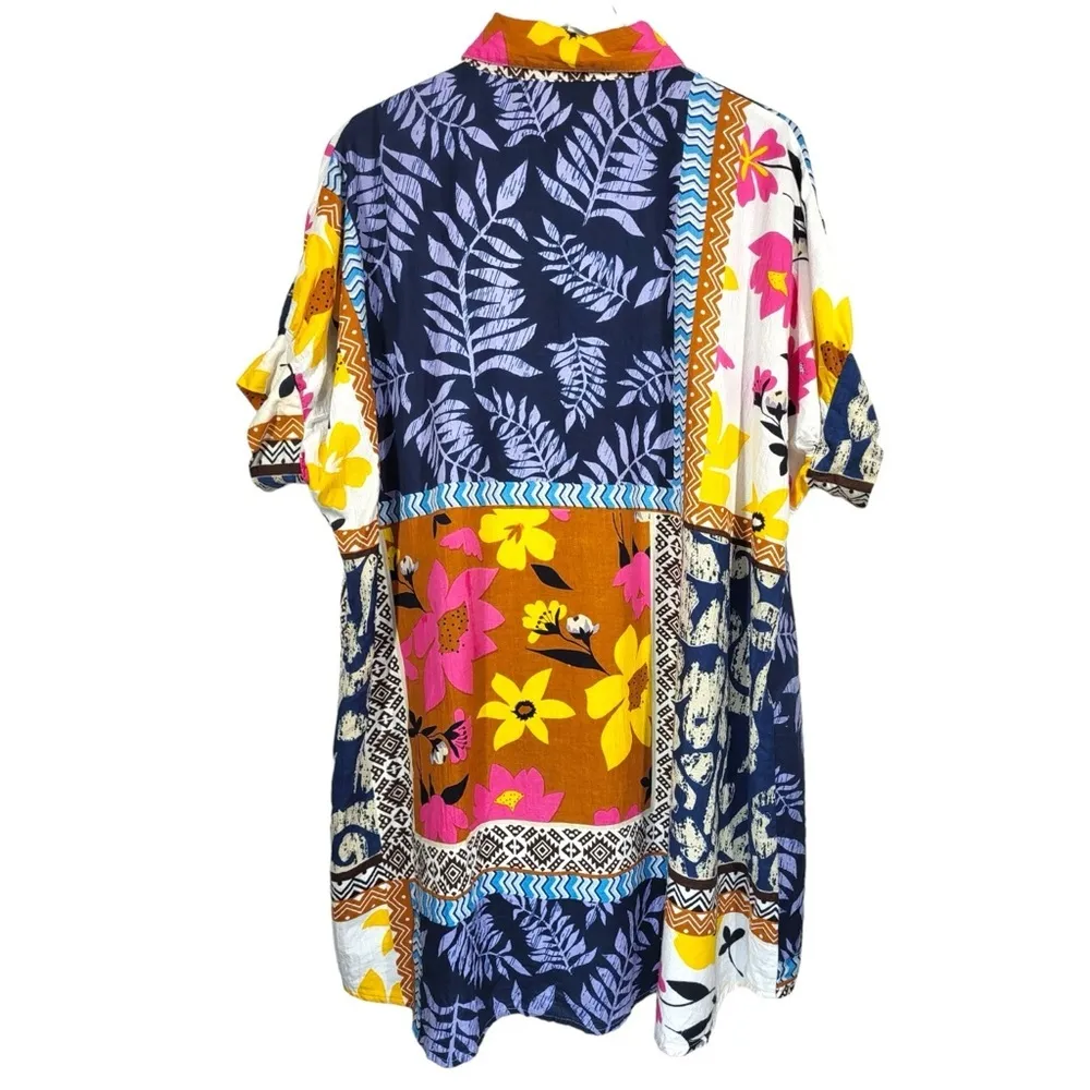 Dalin Floral Short Sleeve Oversized Relaxed Fit Shirt Dress in Multicolor Blue - Image 4