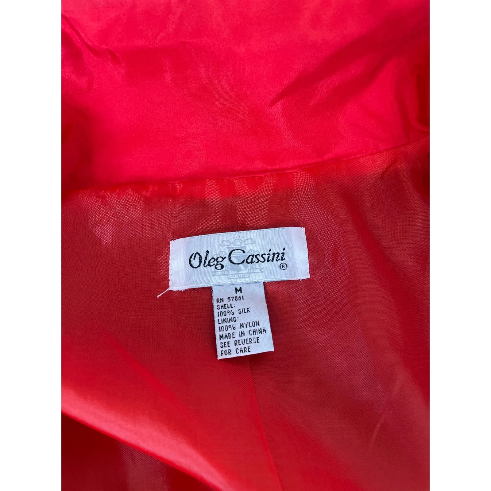 Vintage OLEG CASSINI Womens 100% Silk Jacket Red Blue Crest Shoulder Pads Size M - Image 5