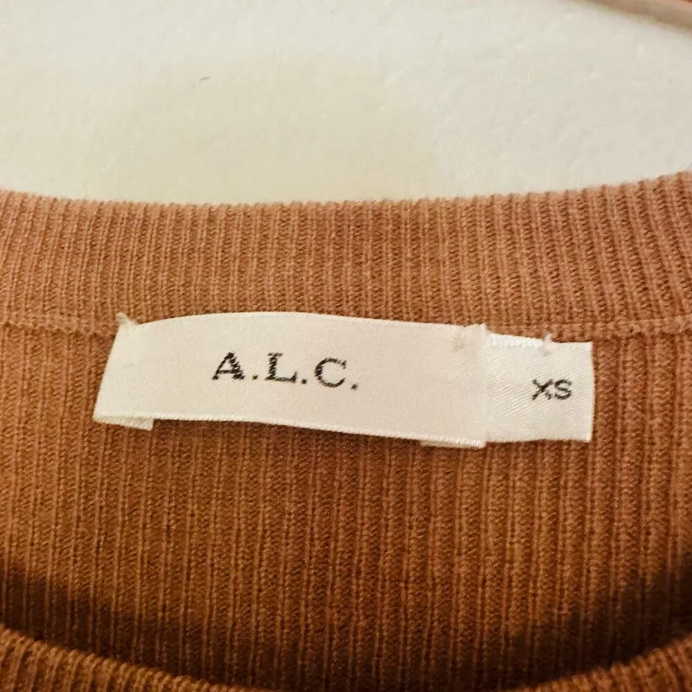 A.L.C. Tan Long Sleeves Peplum Merino Wool Crew Neck Sweater Size Extra Small - Image 4