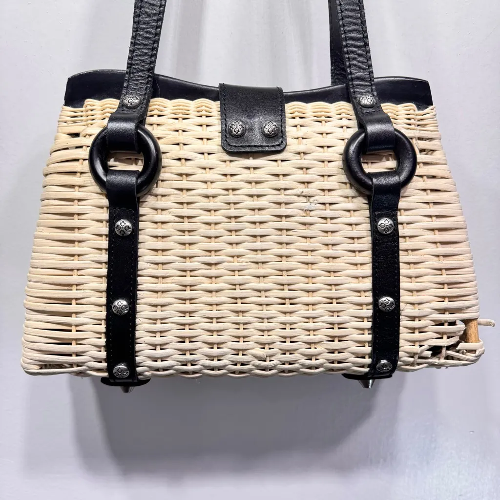 Patricia Nash Rattan Bag Damaged Straw Purse Genuine Leather Trim READ - Image 10