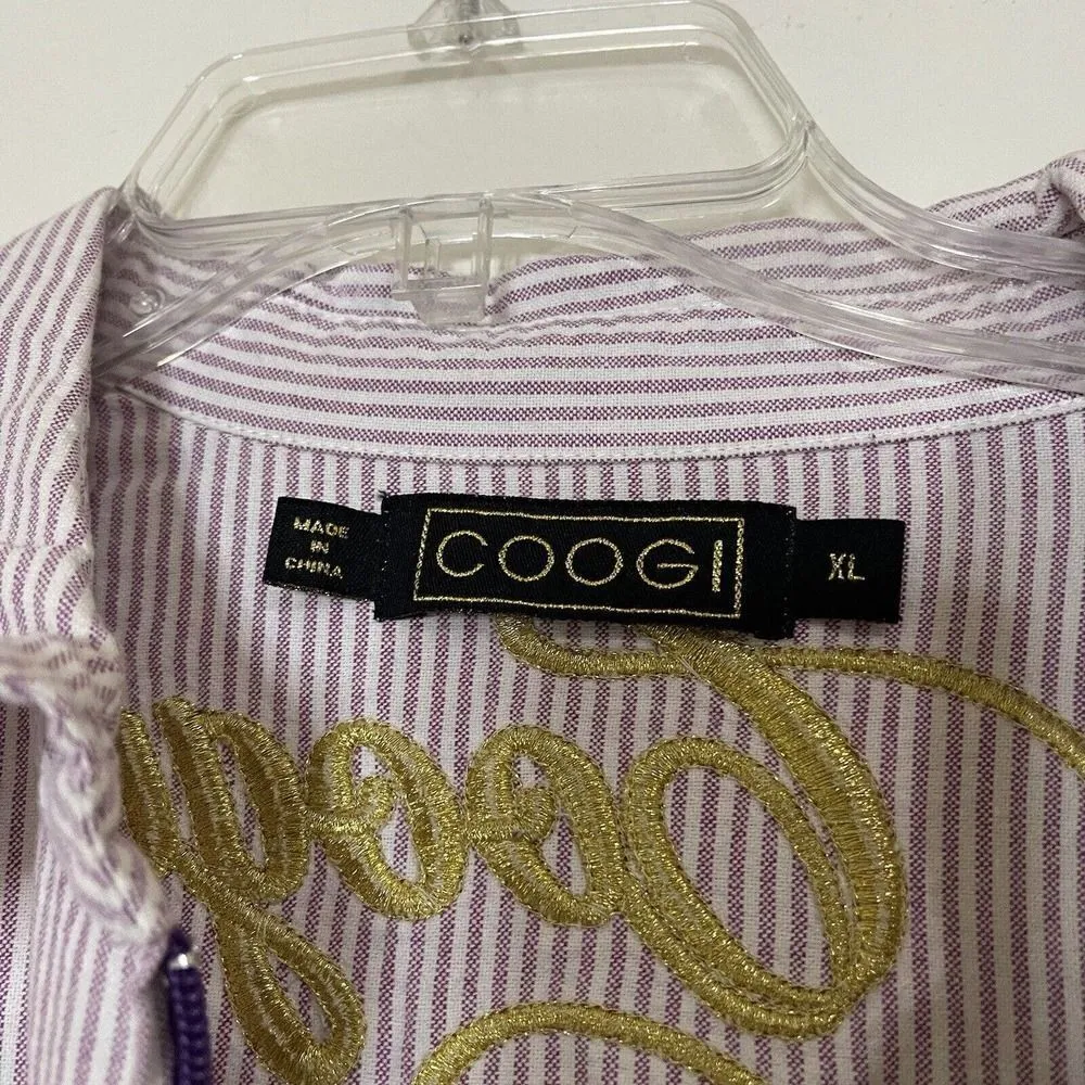 COOGI vintage purple striped cotton full zip long sleeve belted dress size XL - Image 9