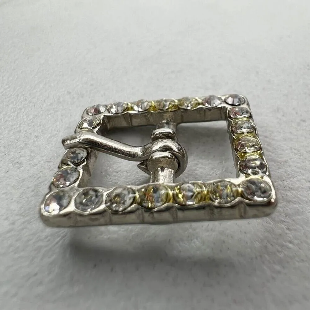 Silver Tone Rhinestone Simple Basic Small Belt Buckle - Image 4