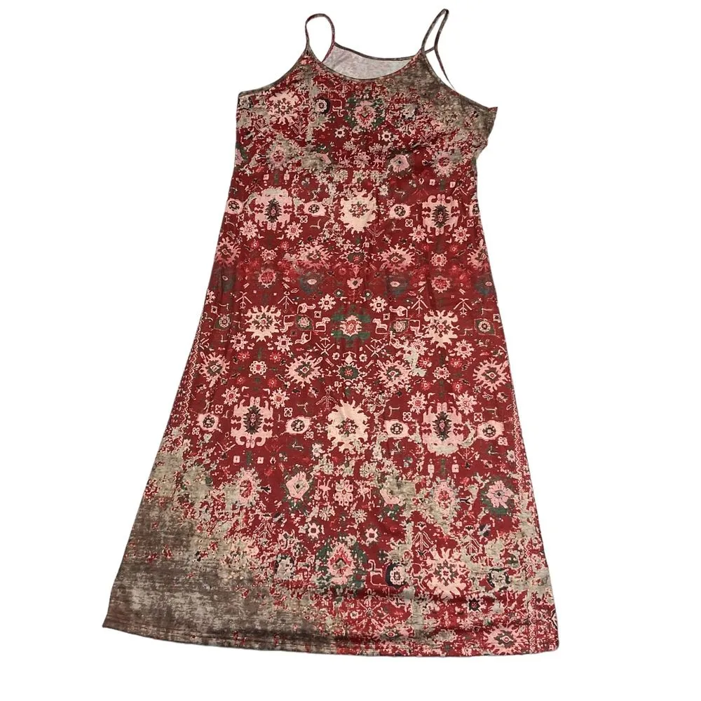 Misslook Maxi Boho Beach Vacation Abstract Red Soft Feel Flowy Dress Size L Size L - Image 5