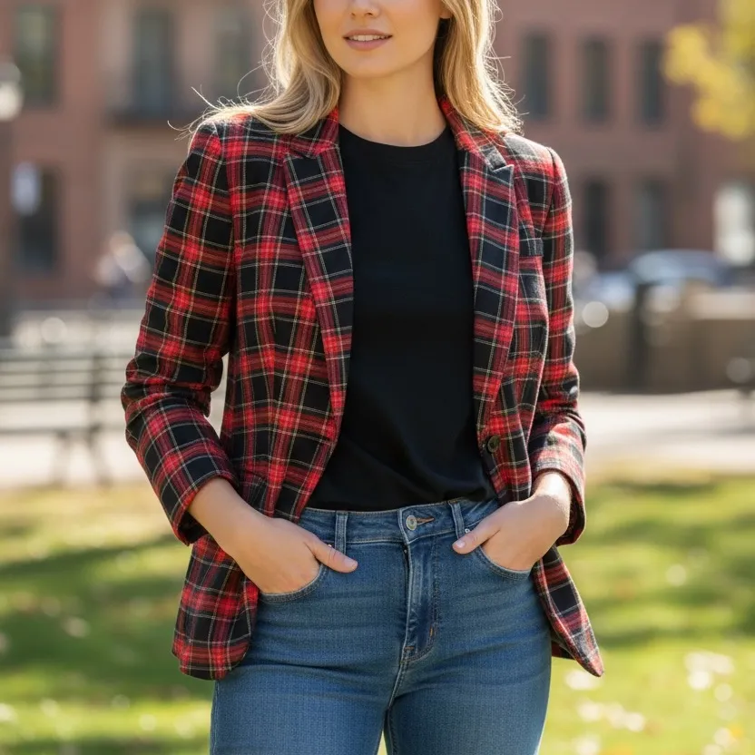 Tommy Hilfiger Tailored Tartan Blazer Size 4 Red Green Plaid NEW - Image 6