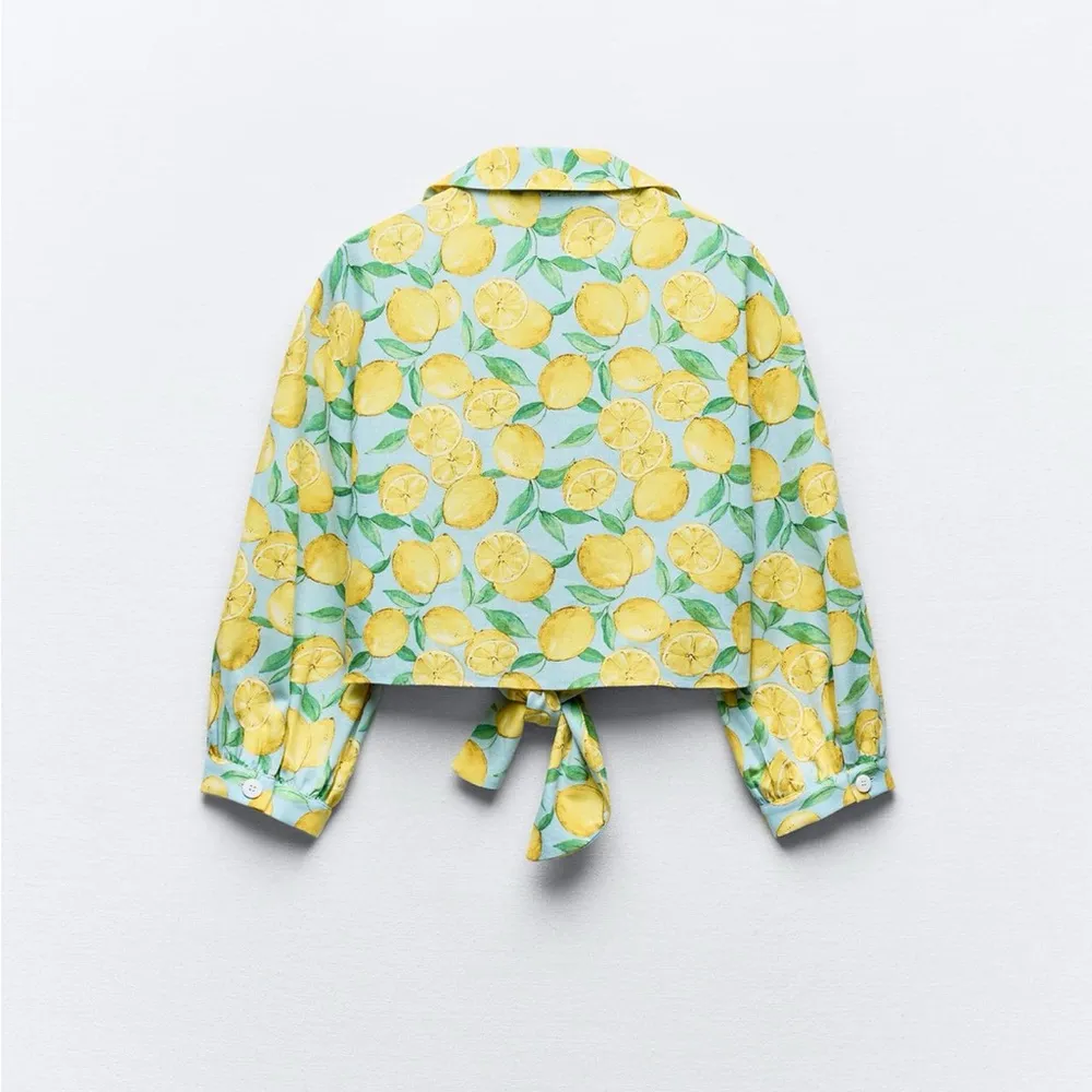 ZARA Printed Linen Blend Cropped Blouse - Image 6