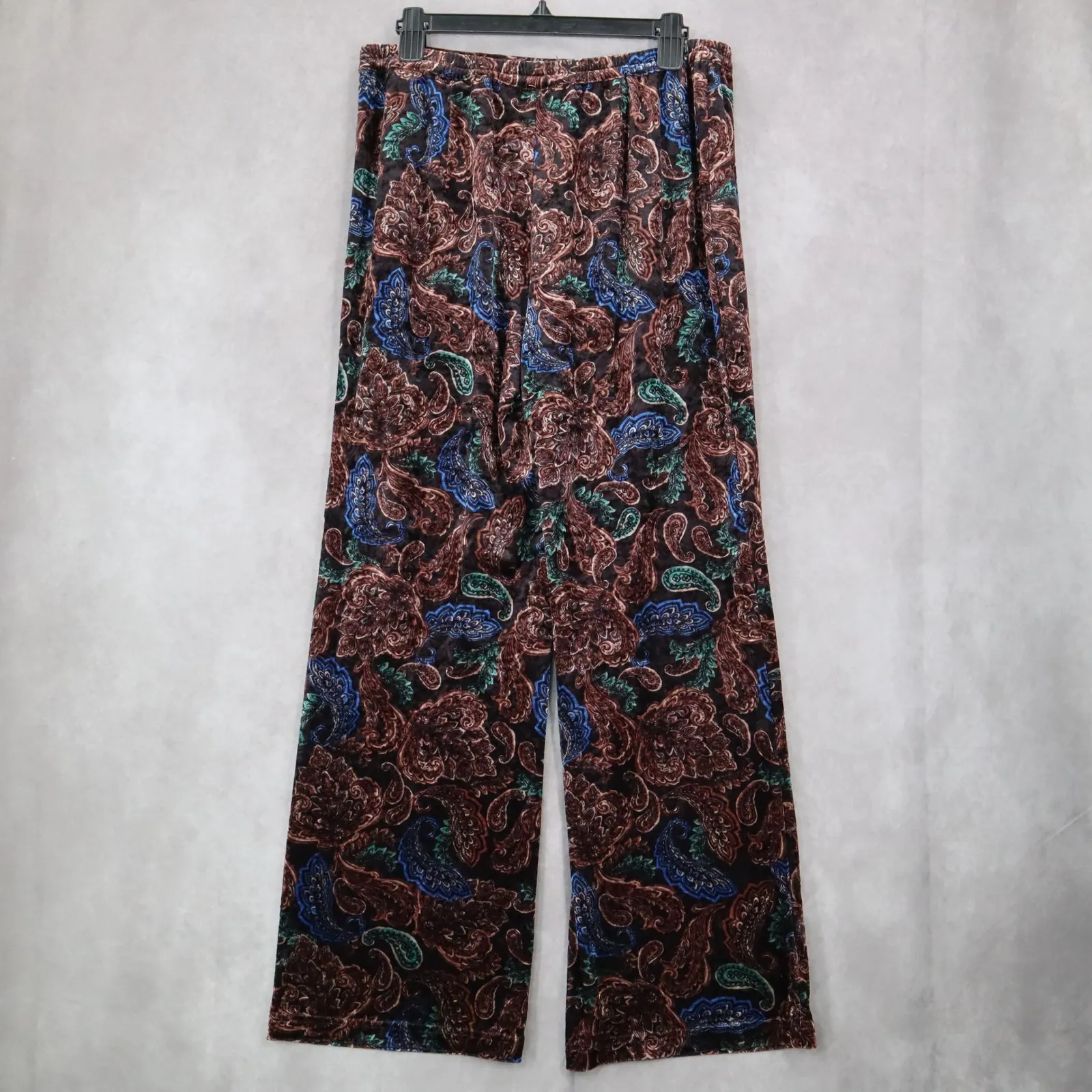 Joan Rivers Black Wide Leg Pull On Velvet Paisley Vintage Whimsy Pants Small - Image 3