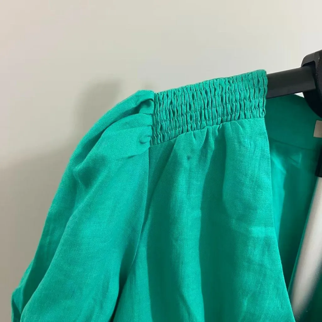 NWOT Boden Linen Aquamarine Green Ruffles Dress Size 6 Knee Length - Image 4