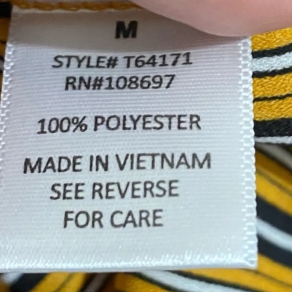 Daisy May mustard yellow and black vertical striped cropped front tie blouse - Image 6