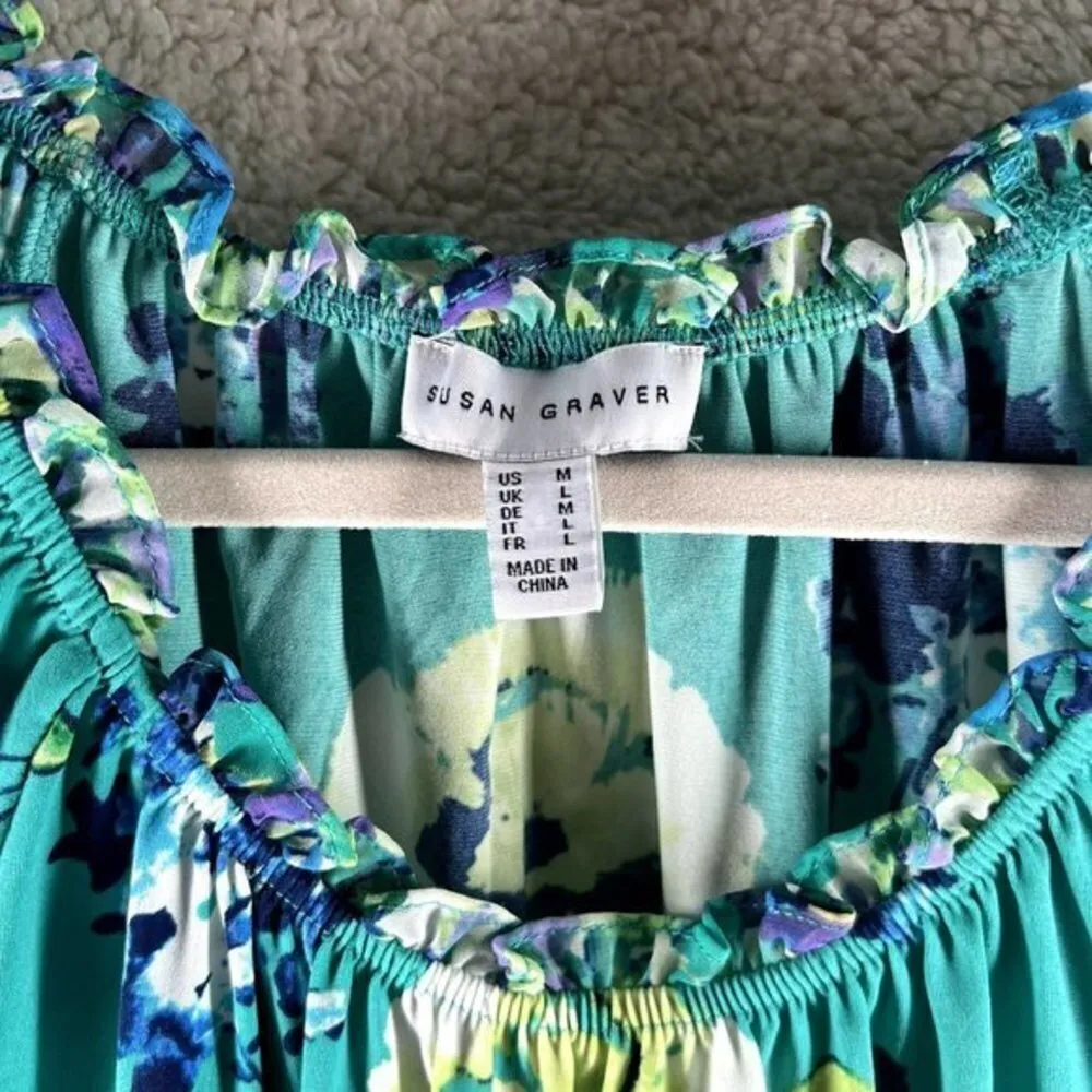 Susan Graver Womens Tops Size M Liquid Knit Floral Print‎ Chiffon Trim Blouse - Image 4