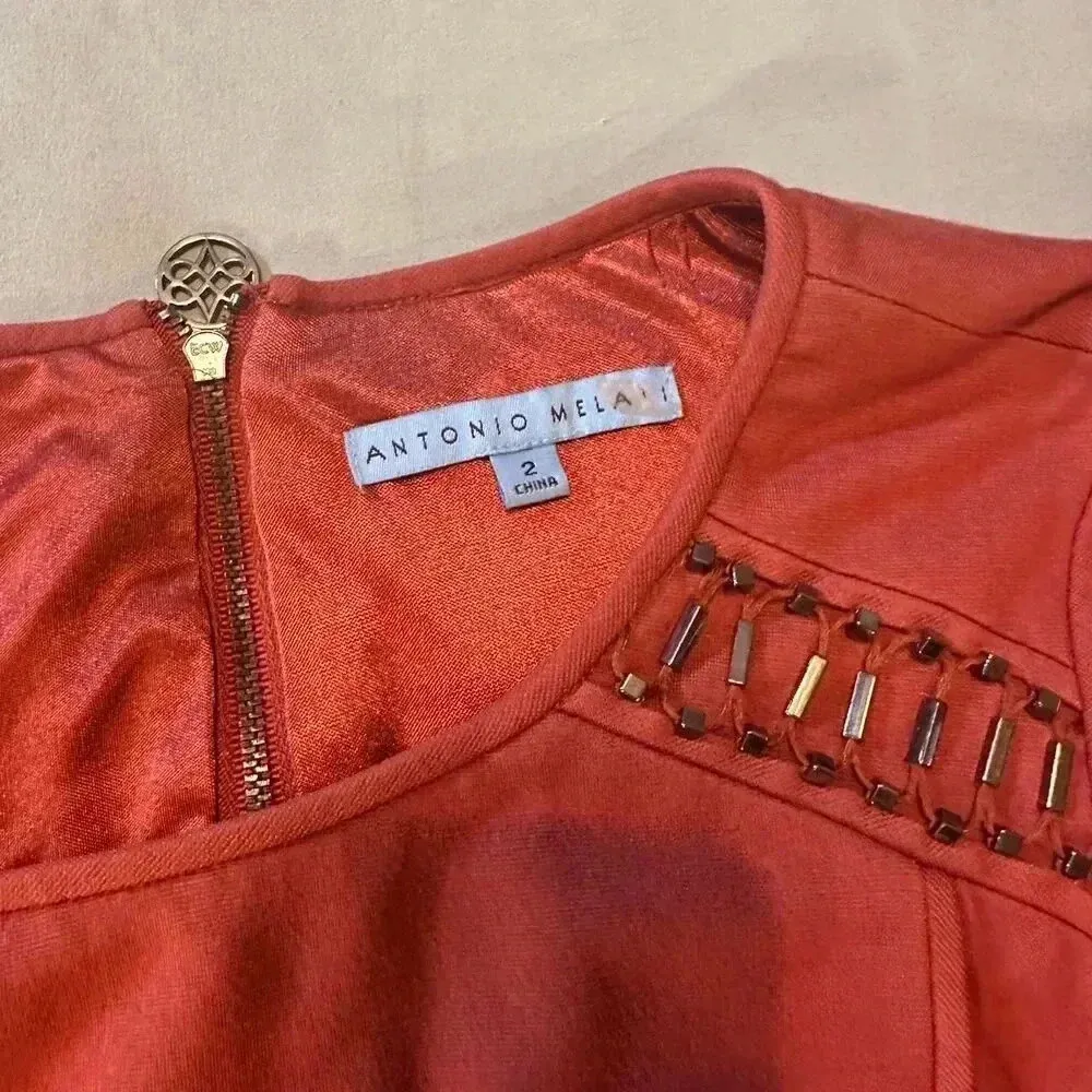 Antonio Melani Dress Size 2 Burnt Orange Embellished Career Cocktail‎ - Image 9