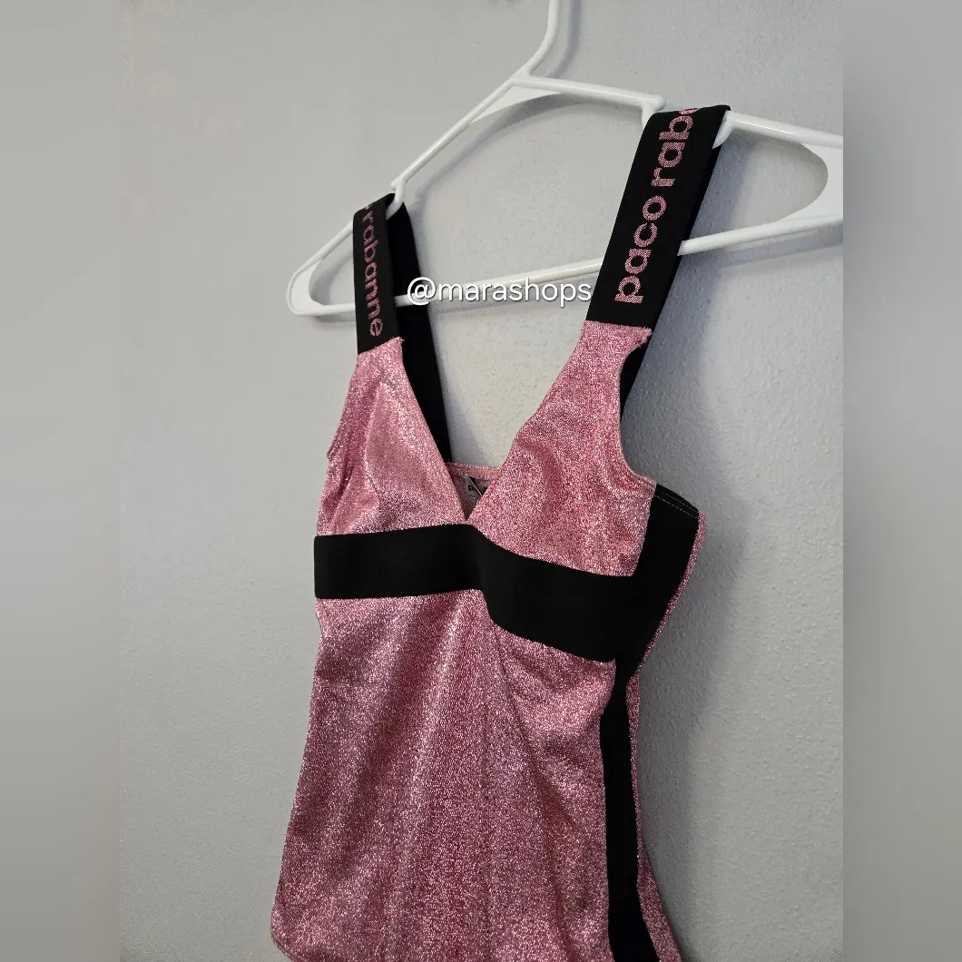 Paco Rabanne Metallic Stretch lame Bodysuit In Baby Pink Size XS - Image 4