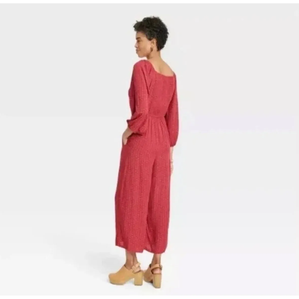 Knox Rose Floral Prairie Jumpsuit Women's Small Red Hippie Boho Casual Retro Y2K - Image 2