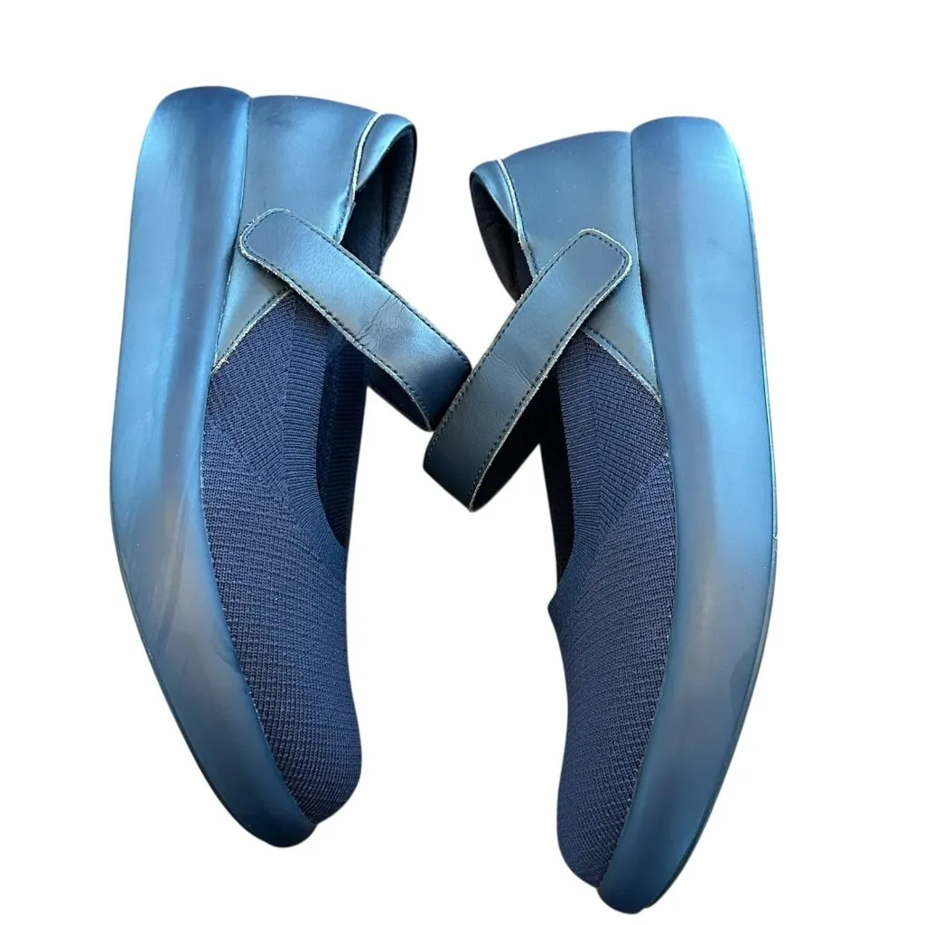 Alegria Navy Knit & Faux Leather Mary Jane Sneakers Size 38 Flats Comfort Shoes - Image 3