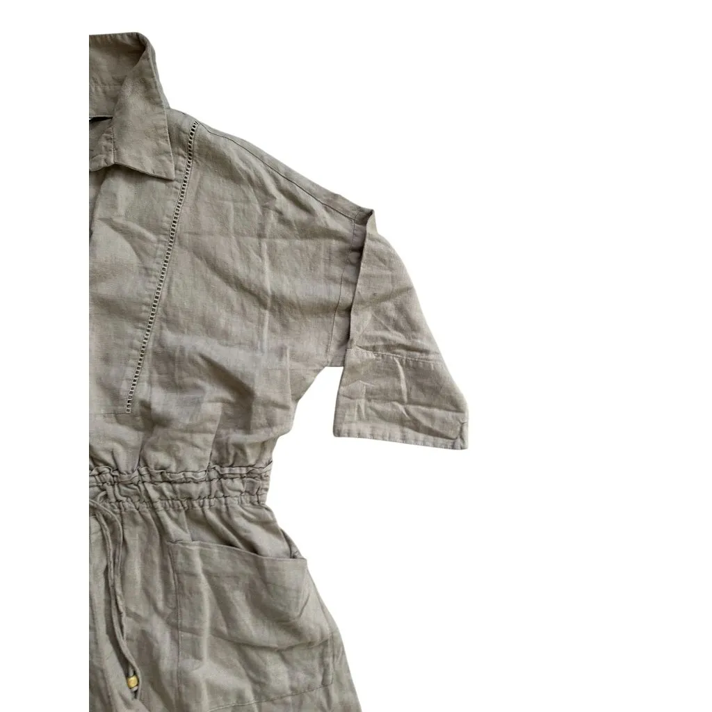 ZARA Women's Beige Linen Blend Romper Size Medium - Image 4