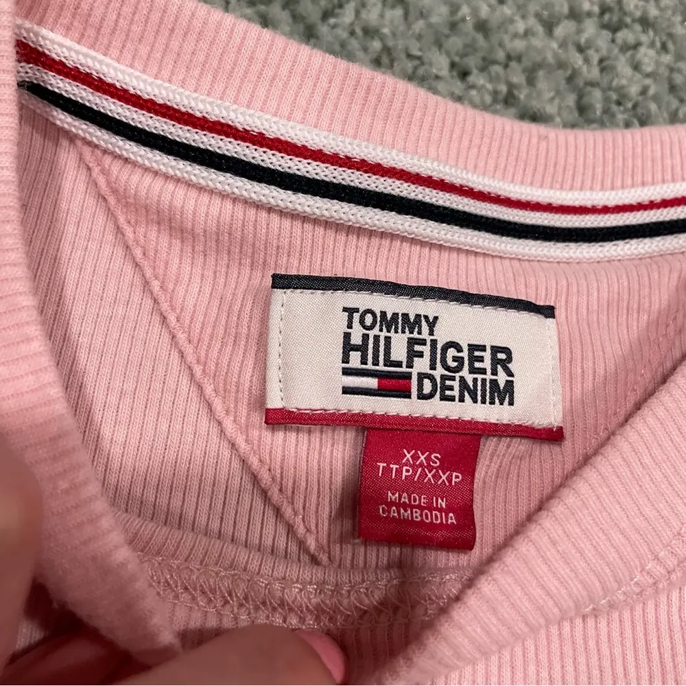Vtg Y2K Tommy Hilfiger Pink Logo Long Sleeve Top Sz XXS Lettuce Hem - Image 7