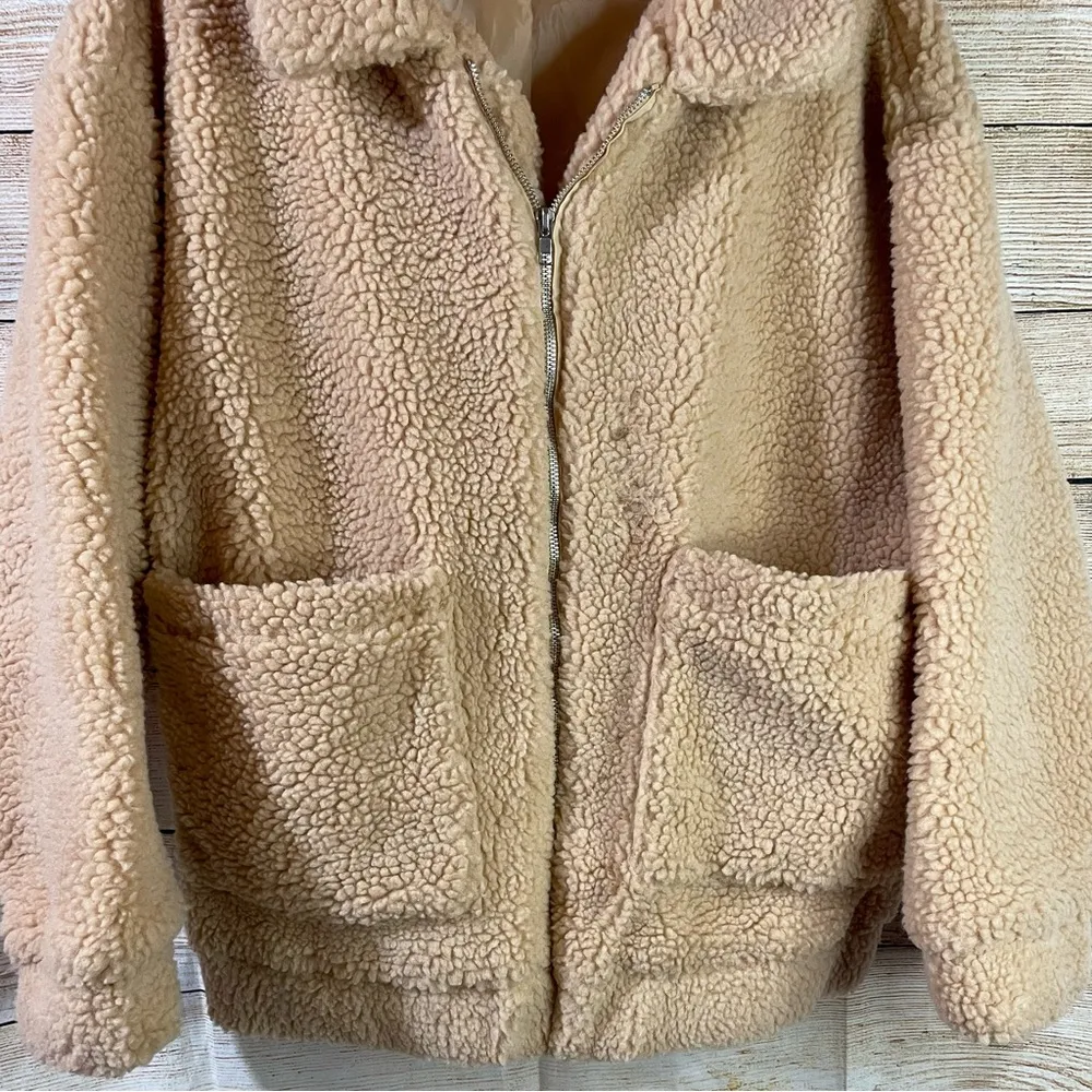 Polly oversized teddy bear tan pixie coat jacket with pockets women size S/M - Image 8