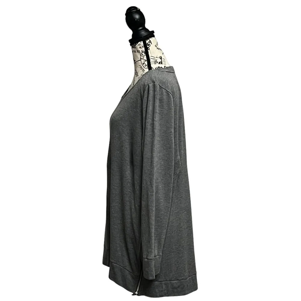 Chicos Zenergy Top Women 3 US Gray Tunic Side Zip Long Sleeve Casual Modest - Image 3