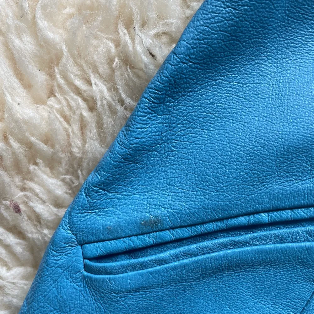 Y2K All Leather Sheath dress Spaghetti strap fitted blue leather dress Size 4 - Image 9