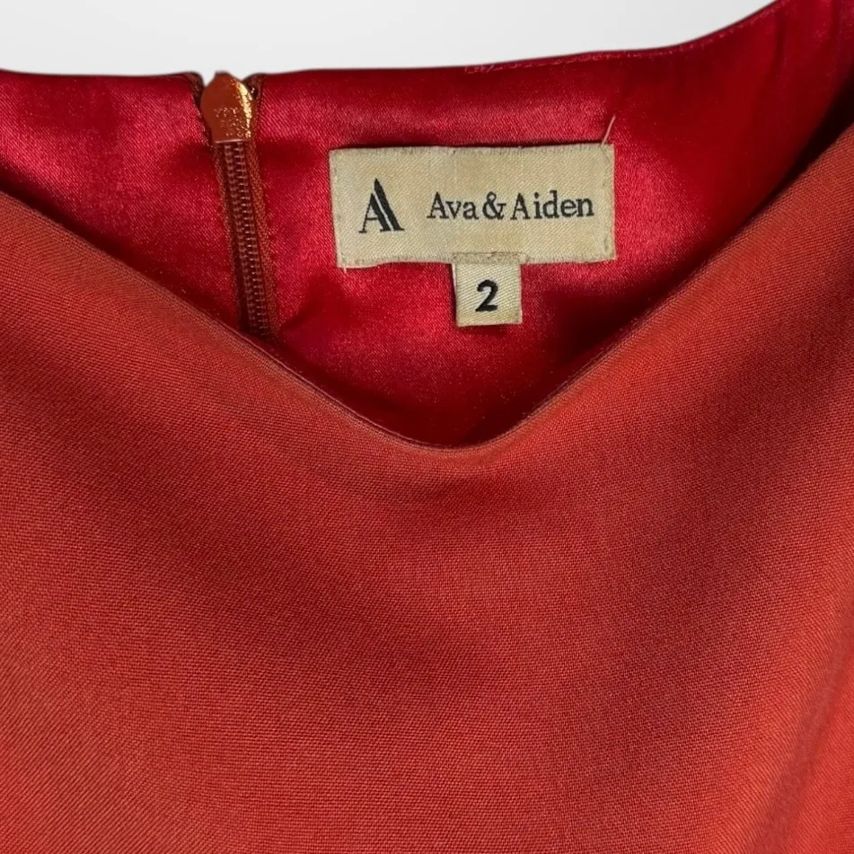 VTG 90's Ava & Aiden Sleeveless Red Rouched Midi Dress Size 2 Christmas Holiday - Image 2