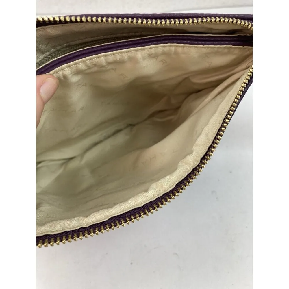 Tahari Crossbody Bag Purse Purple Pebbled Leather Travel Organizer Multi-Pockets - Image 7