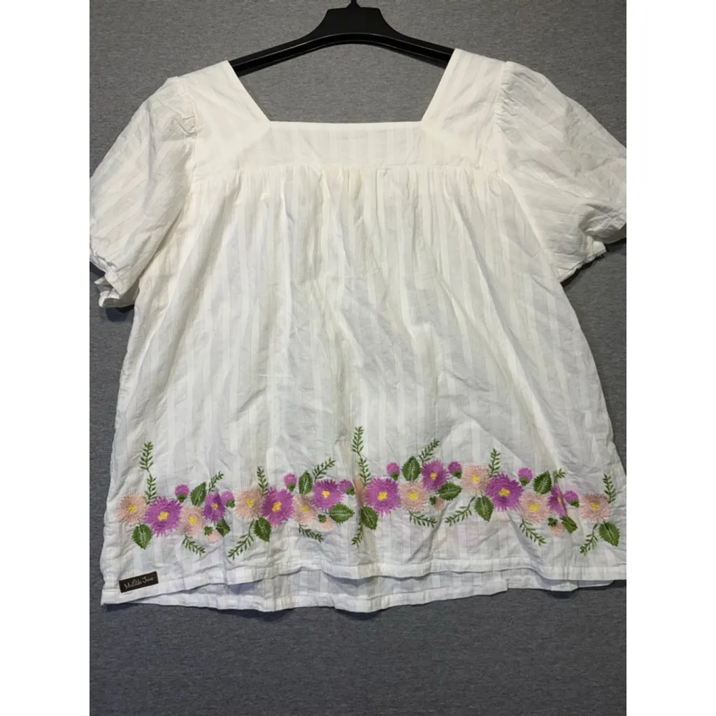 Women's Matilda Jane White Floral Embroidered Short Sleeve cotton blouse XXL - Image 4