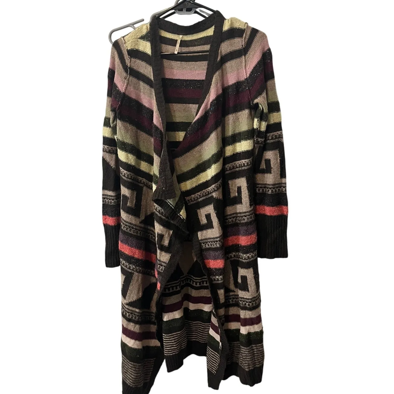 Rare Free People Boho Tribal‎ Rolla Costa Open Duster Cardigan Sweater Medium - Image 3