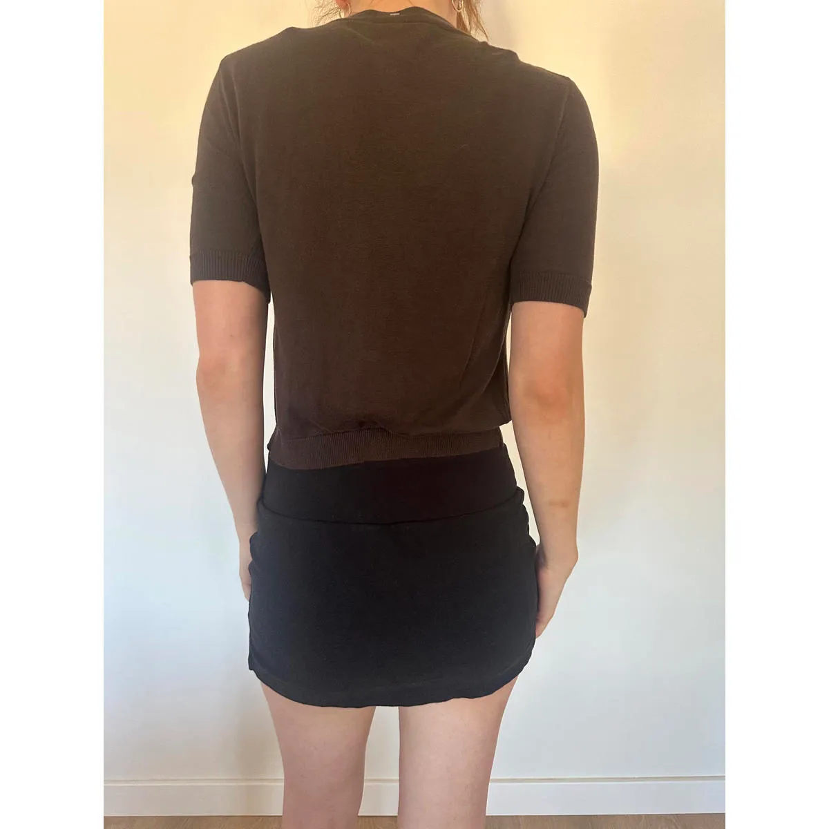 Brown Quarter Sleeve Boho Beaded Button Down Sweater Cardigan - Image 4